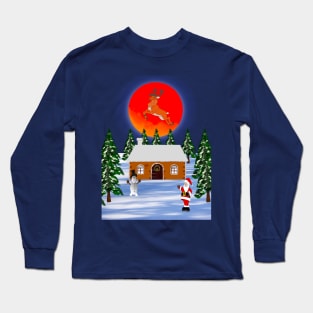 Christmas santa at home with fawn Long Sleeve T-Shirt